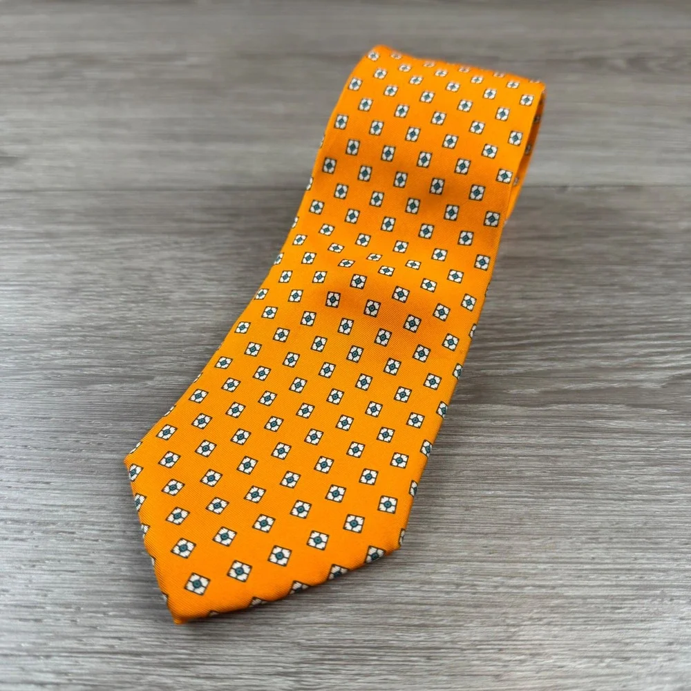 Chaps Ralph Lauren Mens Tie Silk Geometric Medallion Orange OS